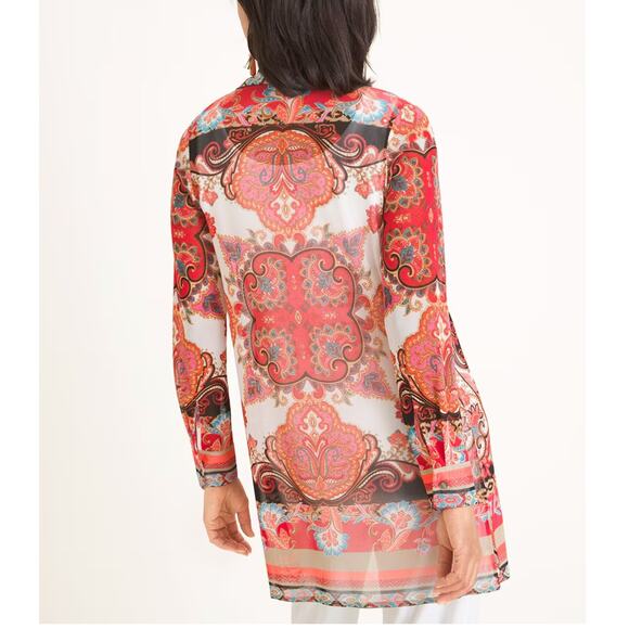 Chicos Multicolor Patterned Button Up Semi Sheer Blouse S Boho Artsy Bohemian - Picture 10 of 10